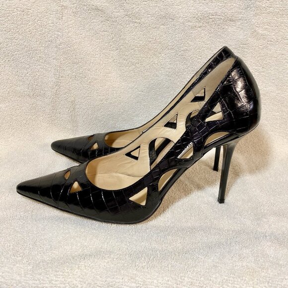 Jimmy Choo Shoes - Jimmy Choo Leather Pumps Gator Print With Cut Outs